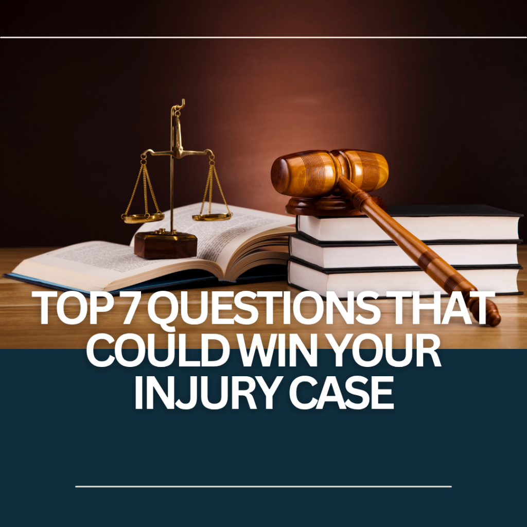 Graphic with gavel, justice scale, and headline about questions to ask a personal injury lawyer